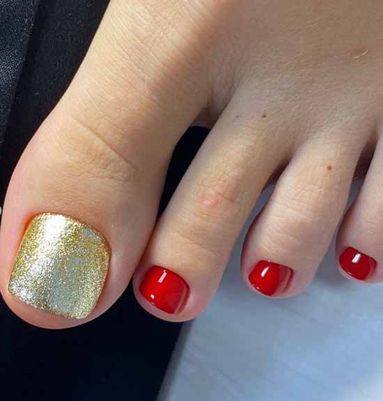 Red with gold pedicure