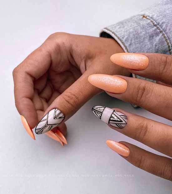 Manicure with a design on one nail: new items in the photo