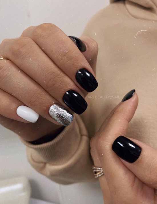 Liquid foil on black nails