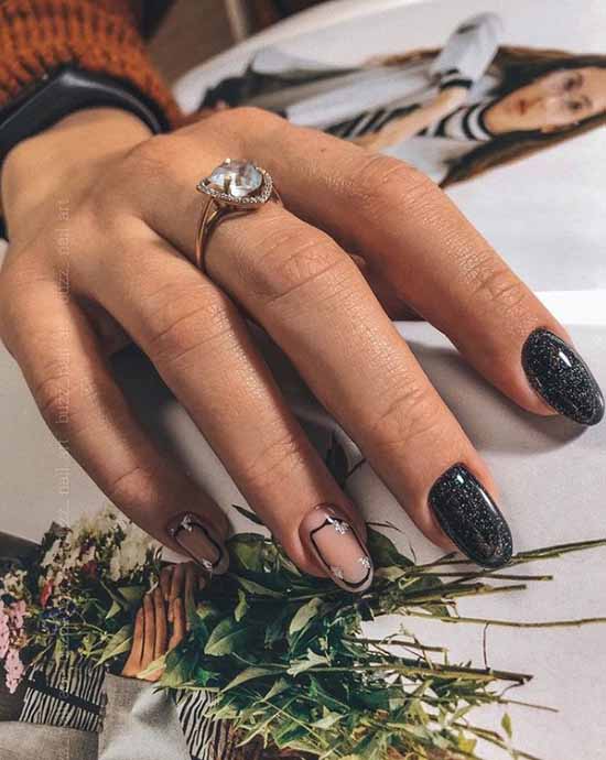 Black manicure with foil: new design, photo ideas