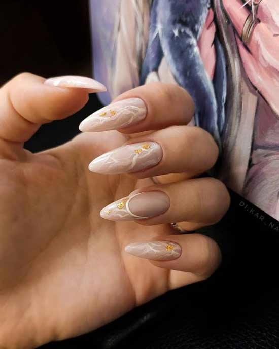 Long beige glitter nails