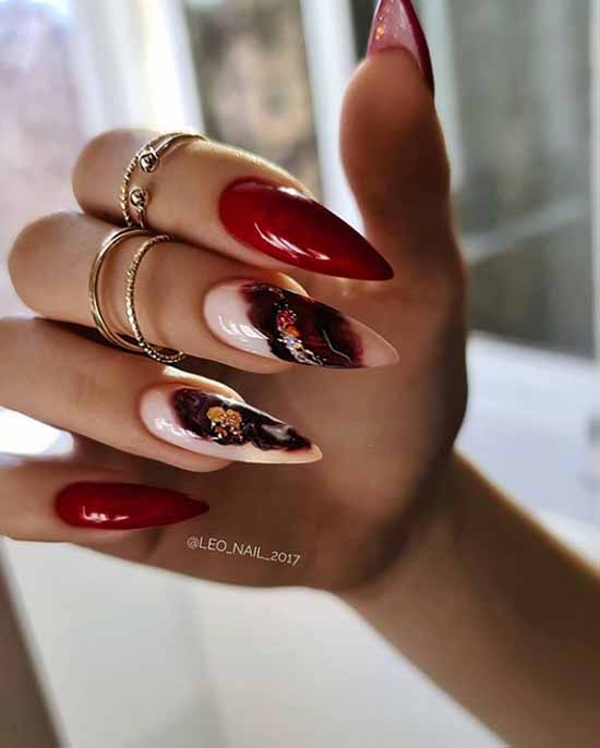 Burgundy nails with gold leaf