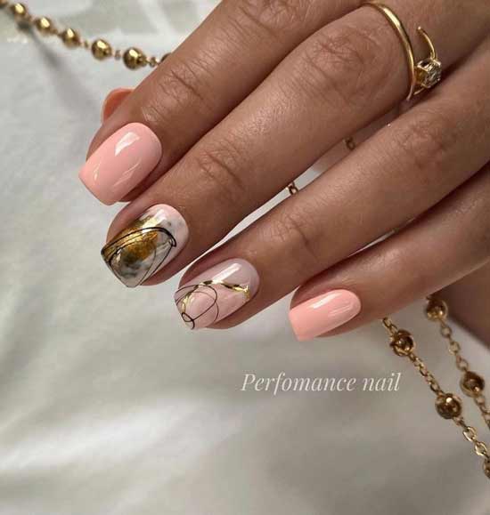 Nude nails with gold leaf