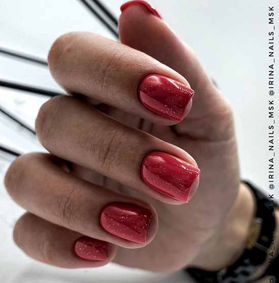 Solid red glitter manicure
