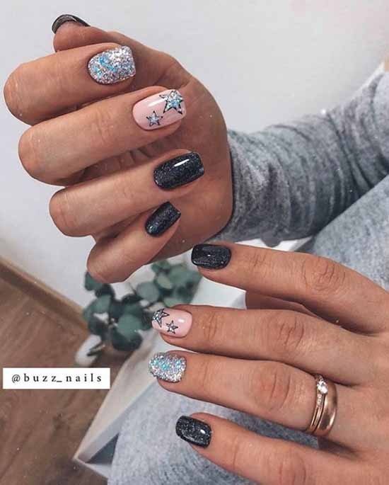 Black glitter manicure: photo with the best design