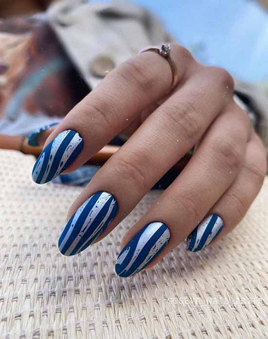 Blue and silver nail design