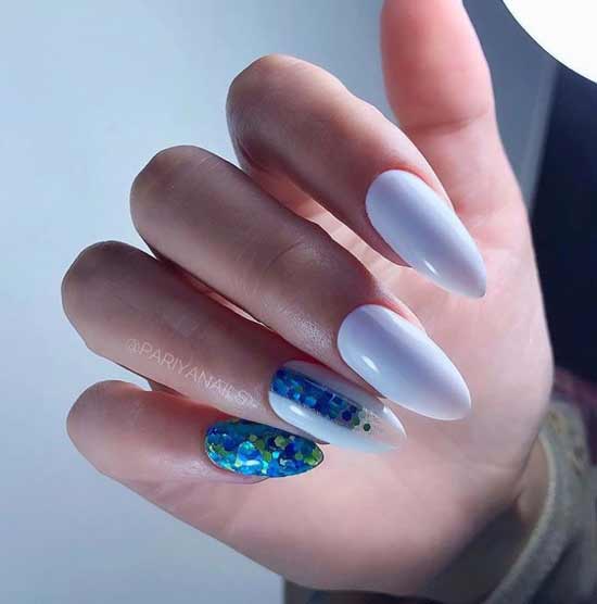 White festive glitter manicure