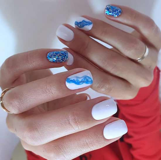 New Year's white and blue manicure