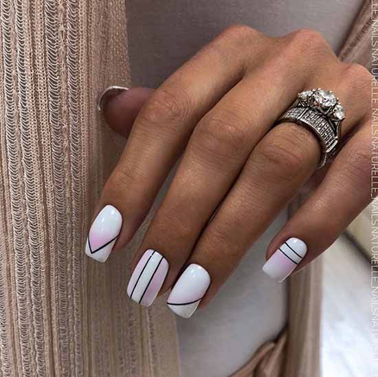 White nails with designs: new items, manicure ideas in the photo