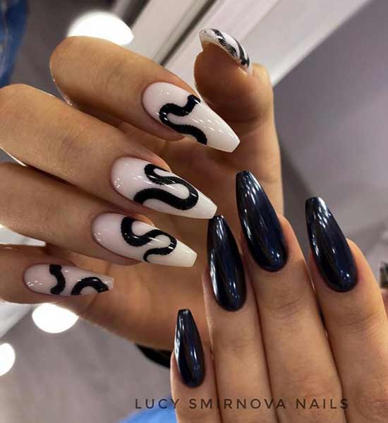 Black and white manicure design