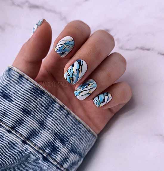 Manicure with foil and print