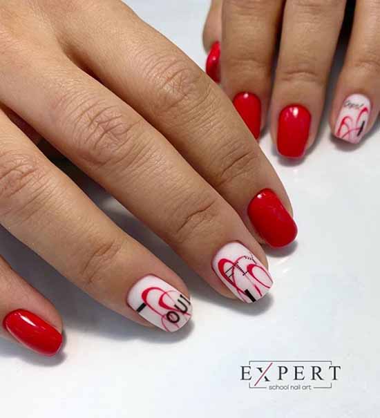 Red manicure with spiderweb
