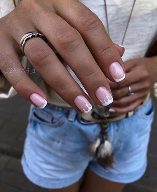 White jacket with a pattern for short nails