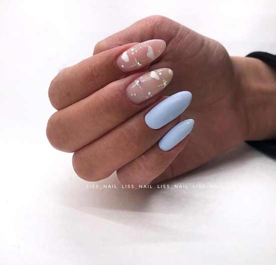 Blue manicure with clouds