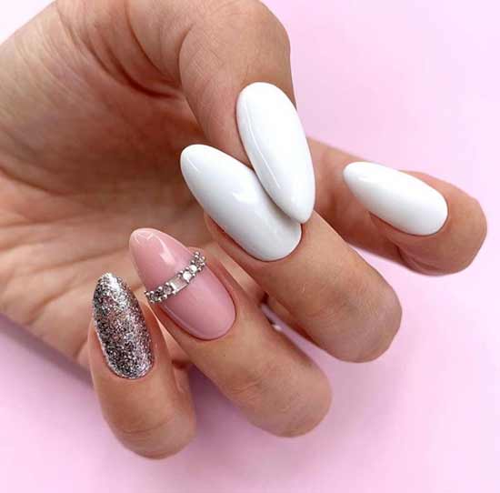White glitter nail design