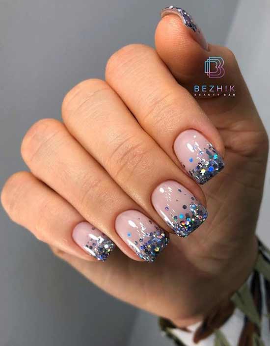 Manicure with sequins on the tips of the nails