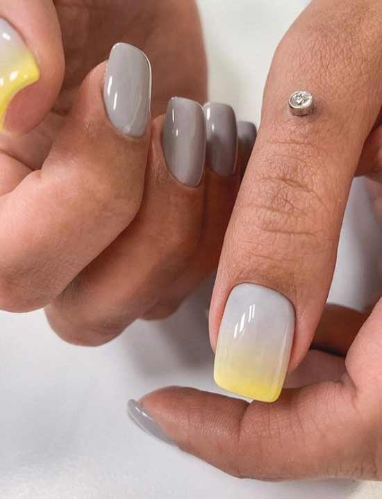 Autumn manicure gray with yellow