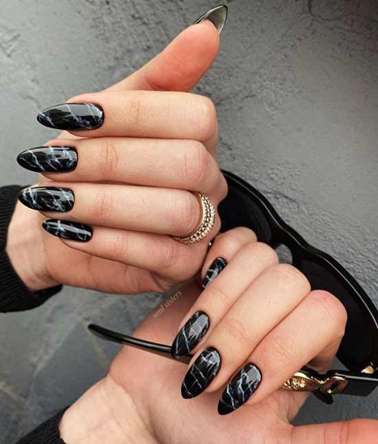 Black marble nail design