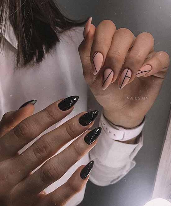 Black nail design different hands