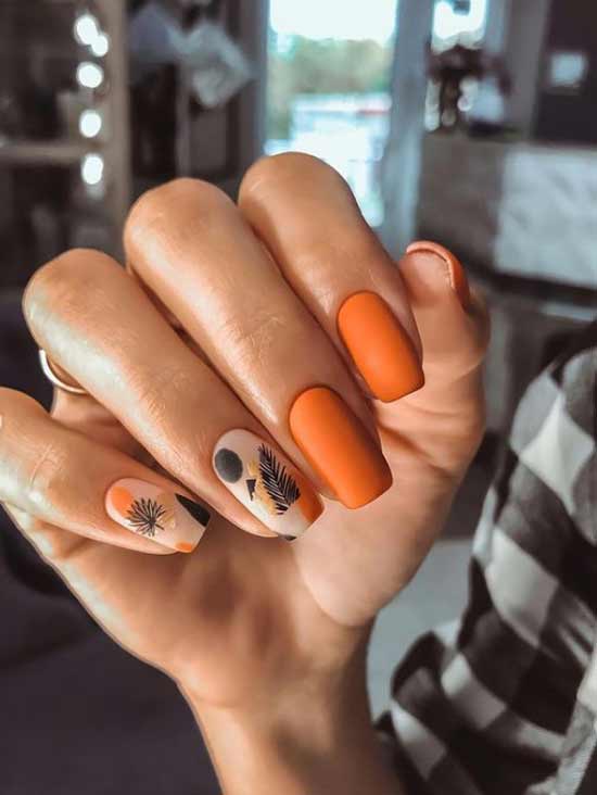 Matte manicure in orange tones