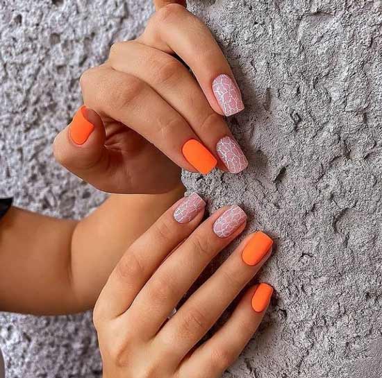 Orange and white manicure