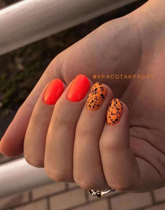 Orange red matte manicure