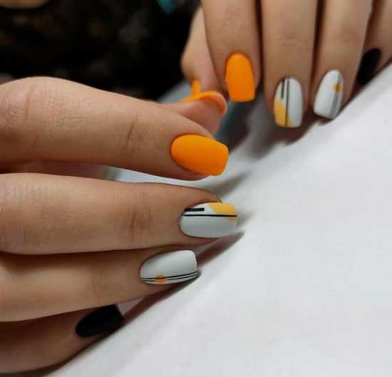 Orange gray manicure