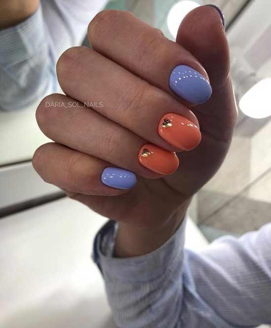 Two-tone orange manicure short nails