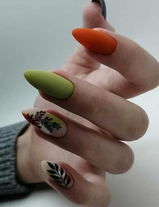 Orange in multi-colored manicure