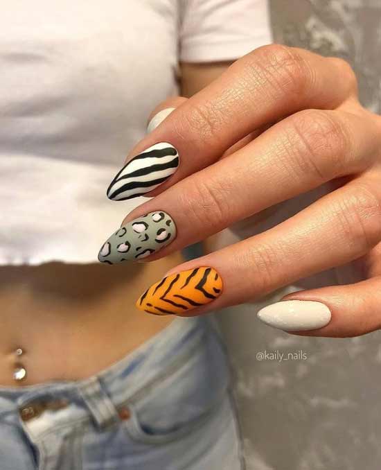 Orange long nails design