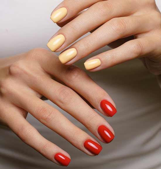 Yellow-red manicure
