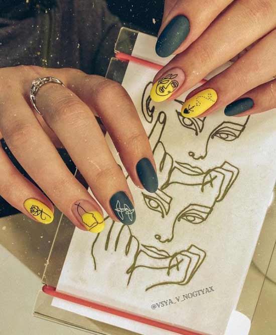 Yellow combined with other colors in manicure
