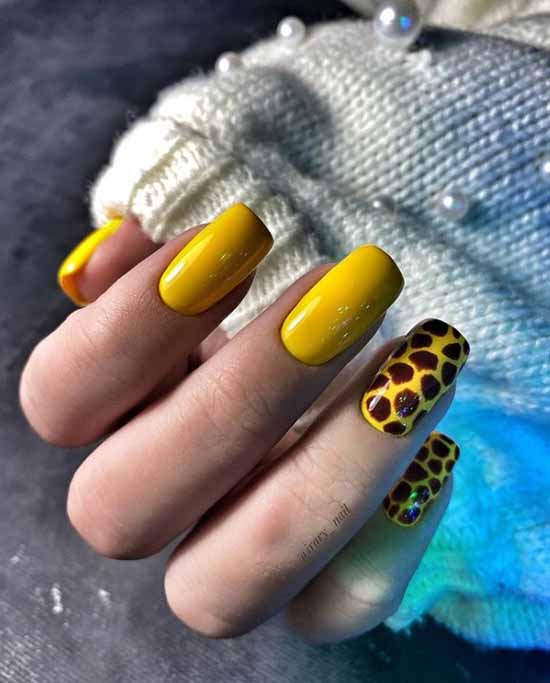 Yellow manicure for long nails