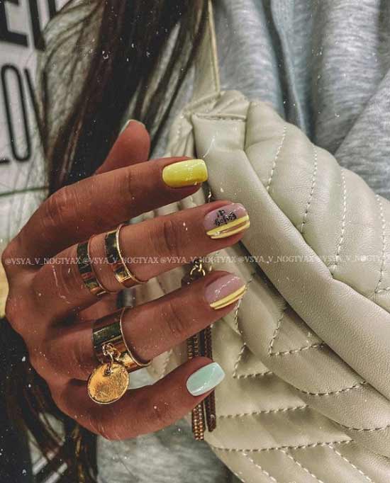 Yellow manicure with geometry