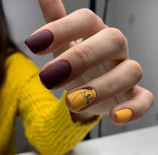 Yellow with burgundy color