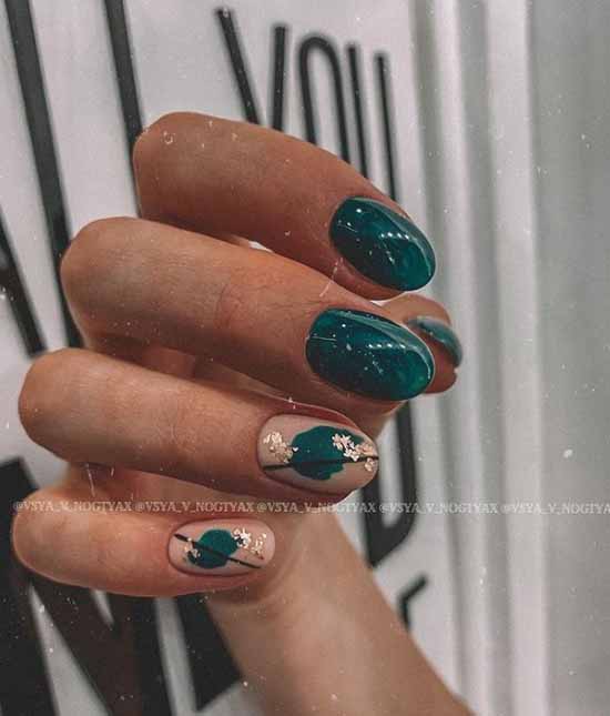 Green manicure with foil