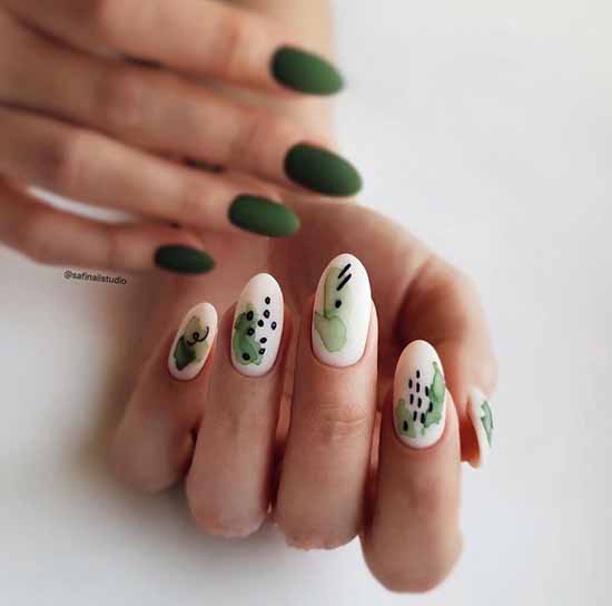 Olive manicure with design