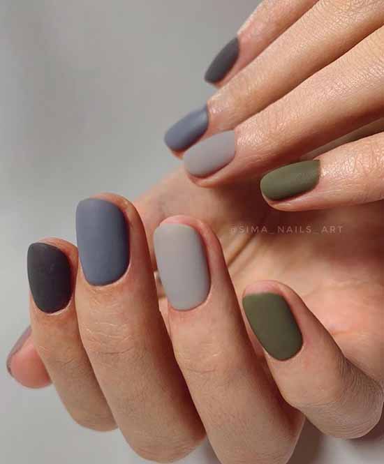 Khaki color manicure with other shades