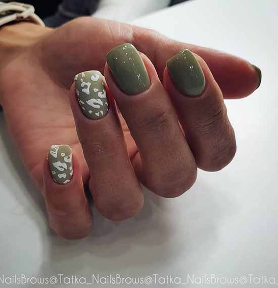 Green khaki manicure