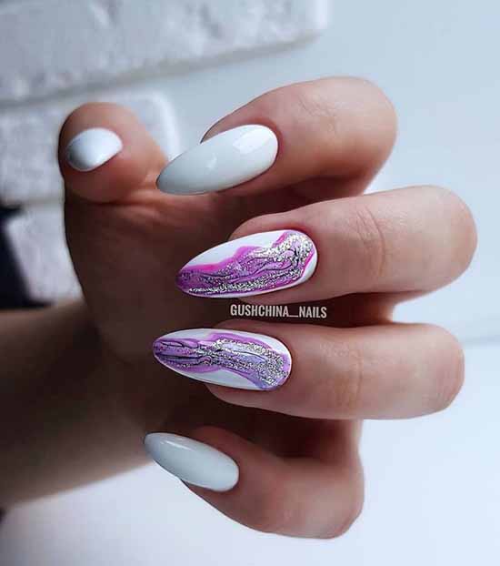 White manicure with glitter texture pattern