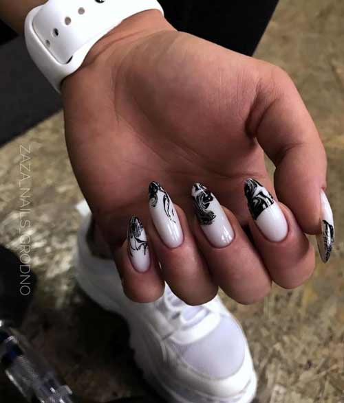 Black Design Long Nails