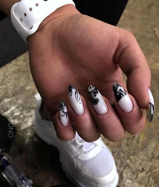 Black and white plant print nails
