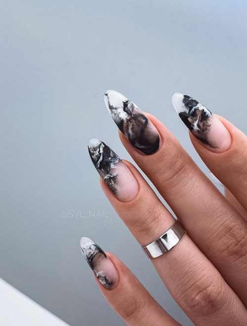 Marble manicure long nails