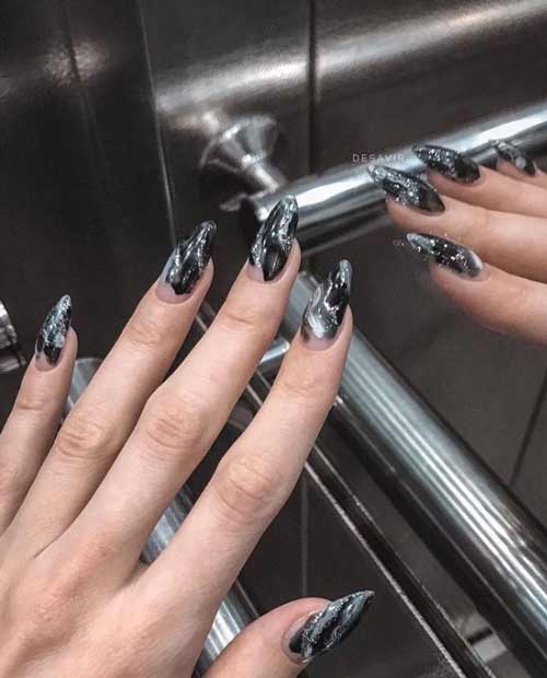 Black marble sharp nails
