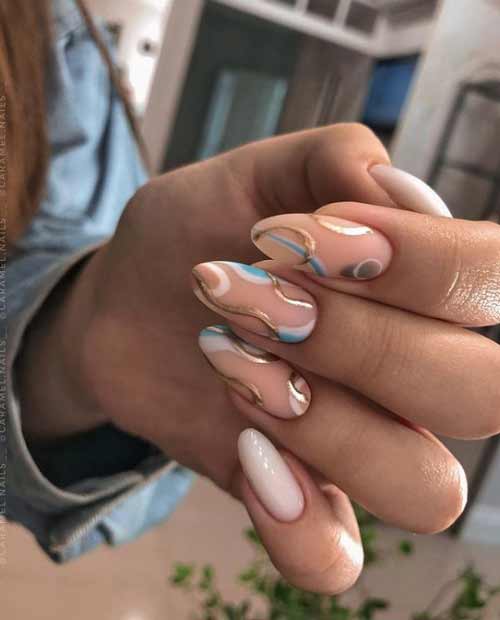 Nude with foil for long nails