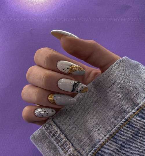 Gray manicure for long nails