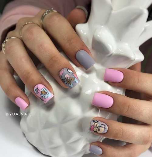 Gray with pink manicure