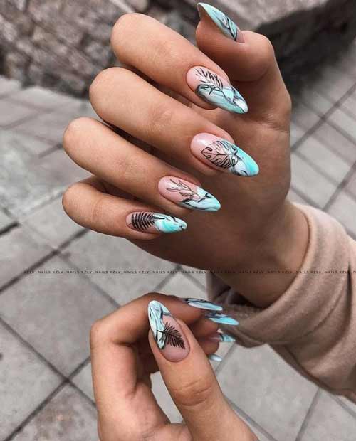 Long nails in blue tones