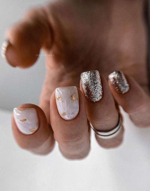 Milk with silver manicure