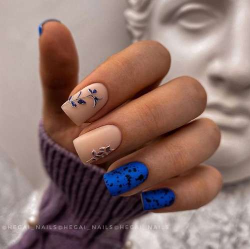 Blue with beige manicure